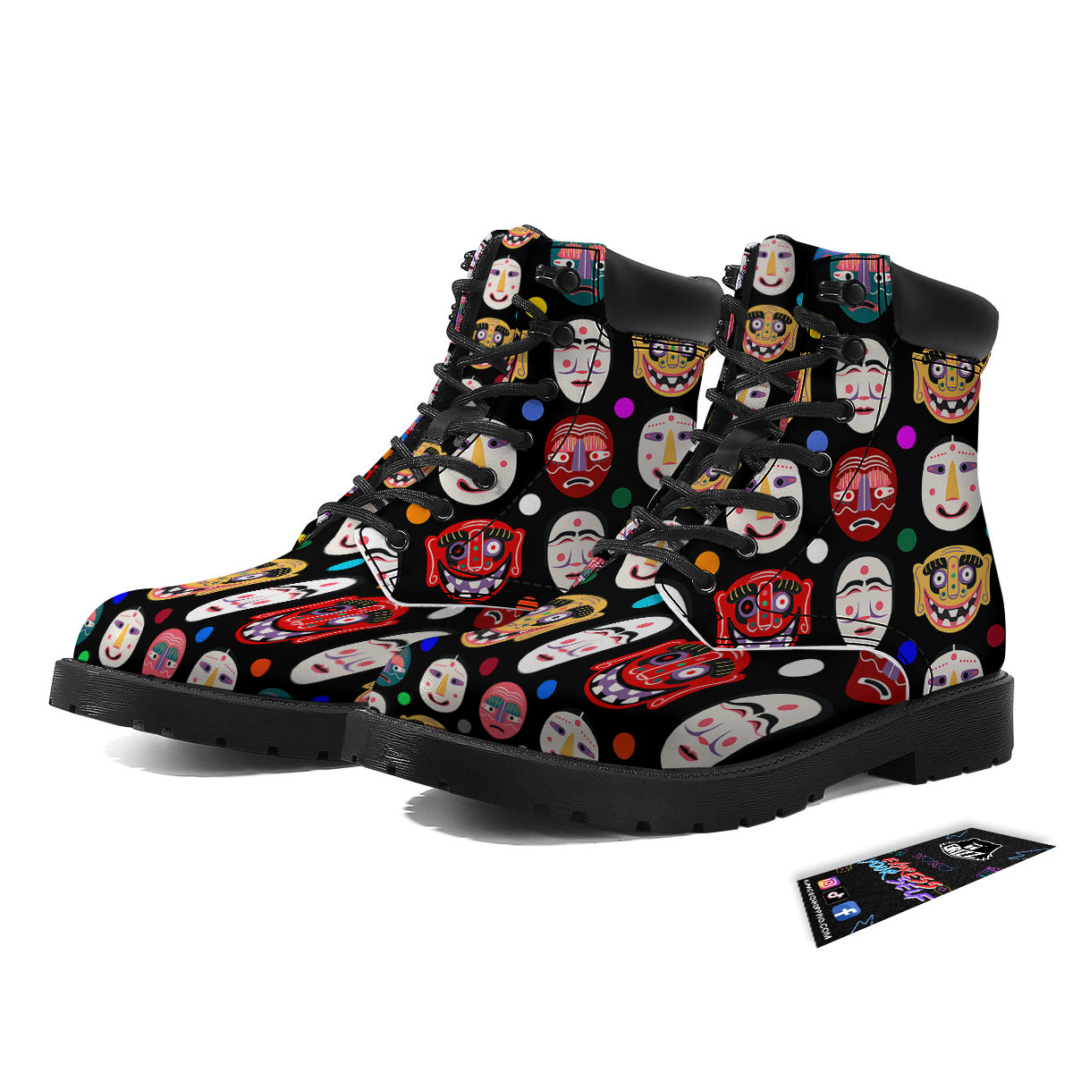 Traditional Korean Masks Print Pattern Boots-grizzshop