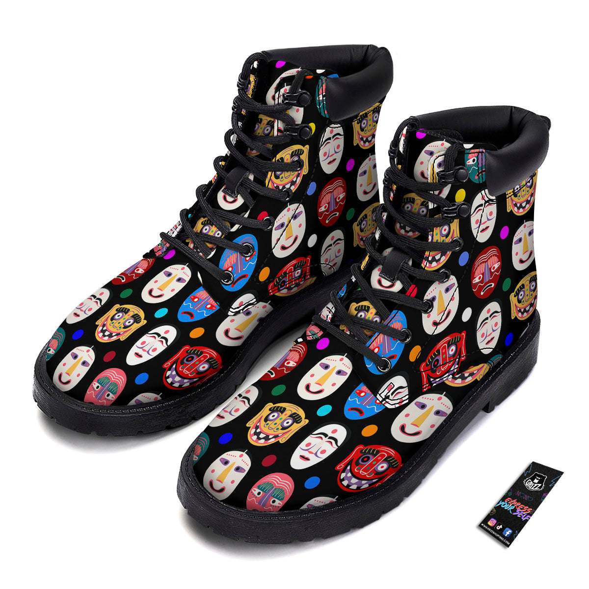 Traditional Korean Masks Print Pattern Boots-grizzshop