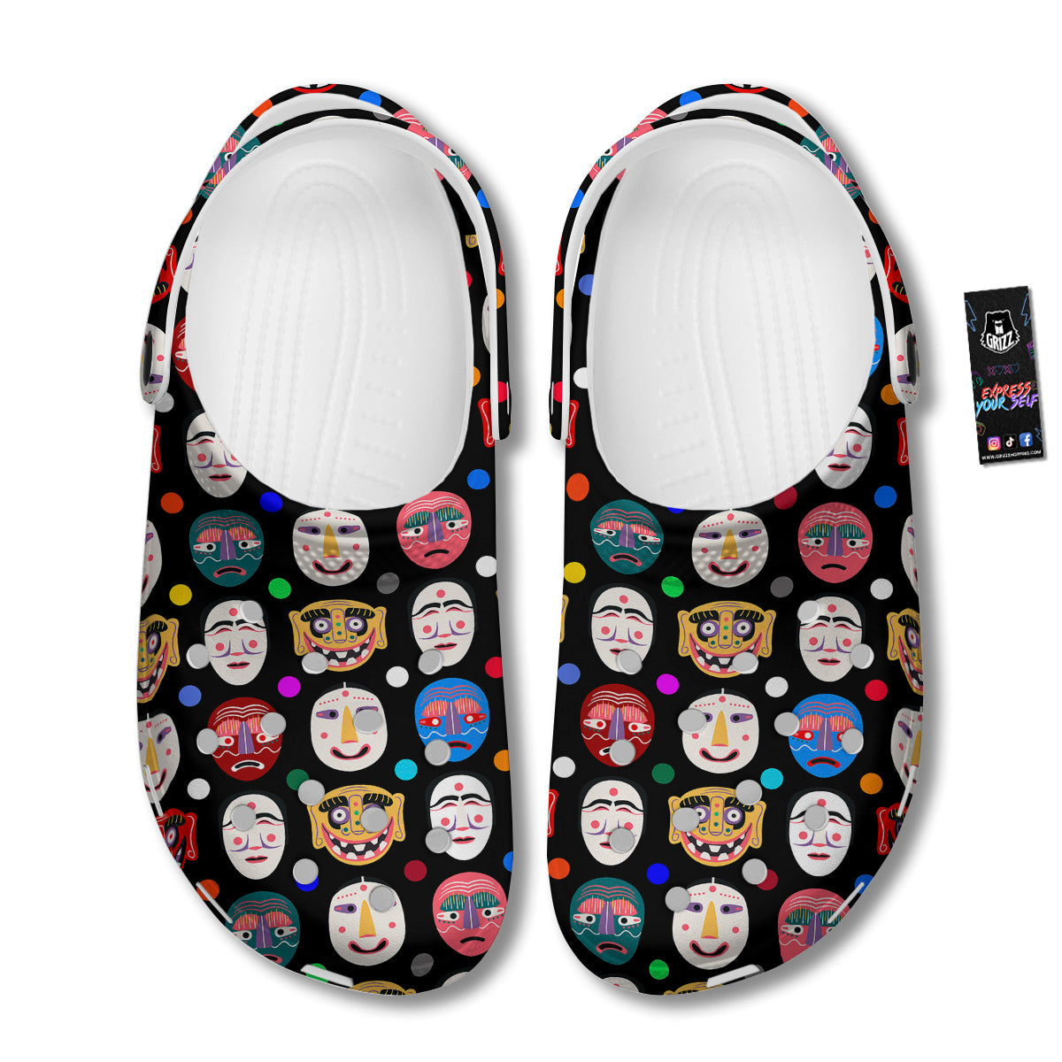 Traditional Korean Masks Print Pattern Clog-grizzshop