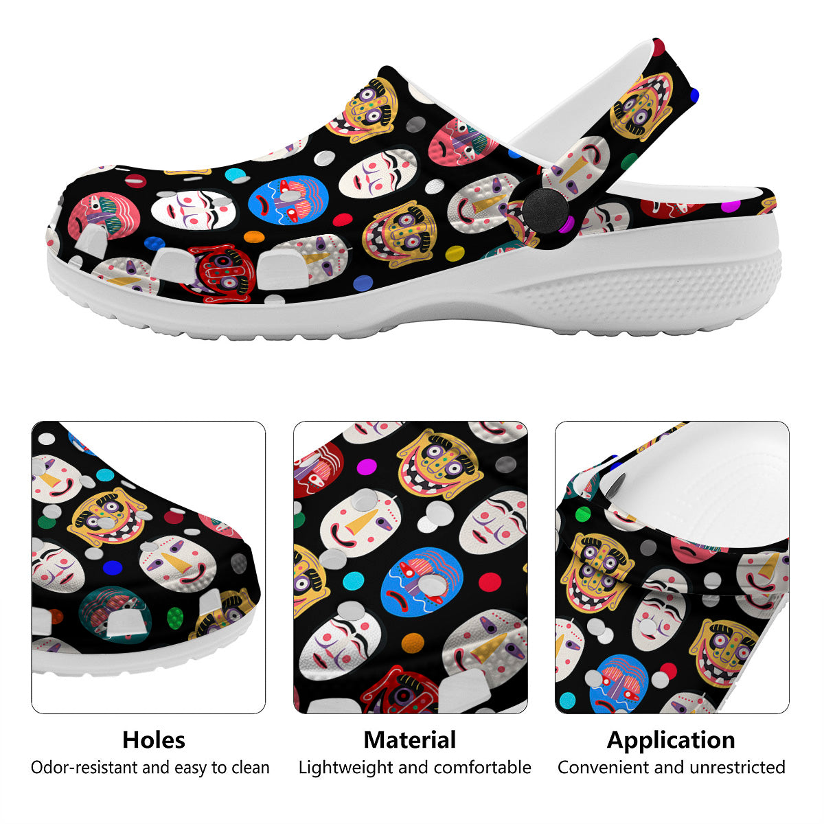 Traditional Korean Masks Print Pattern Clog-grizzshop