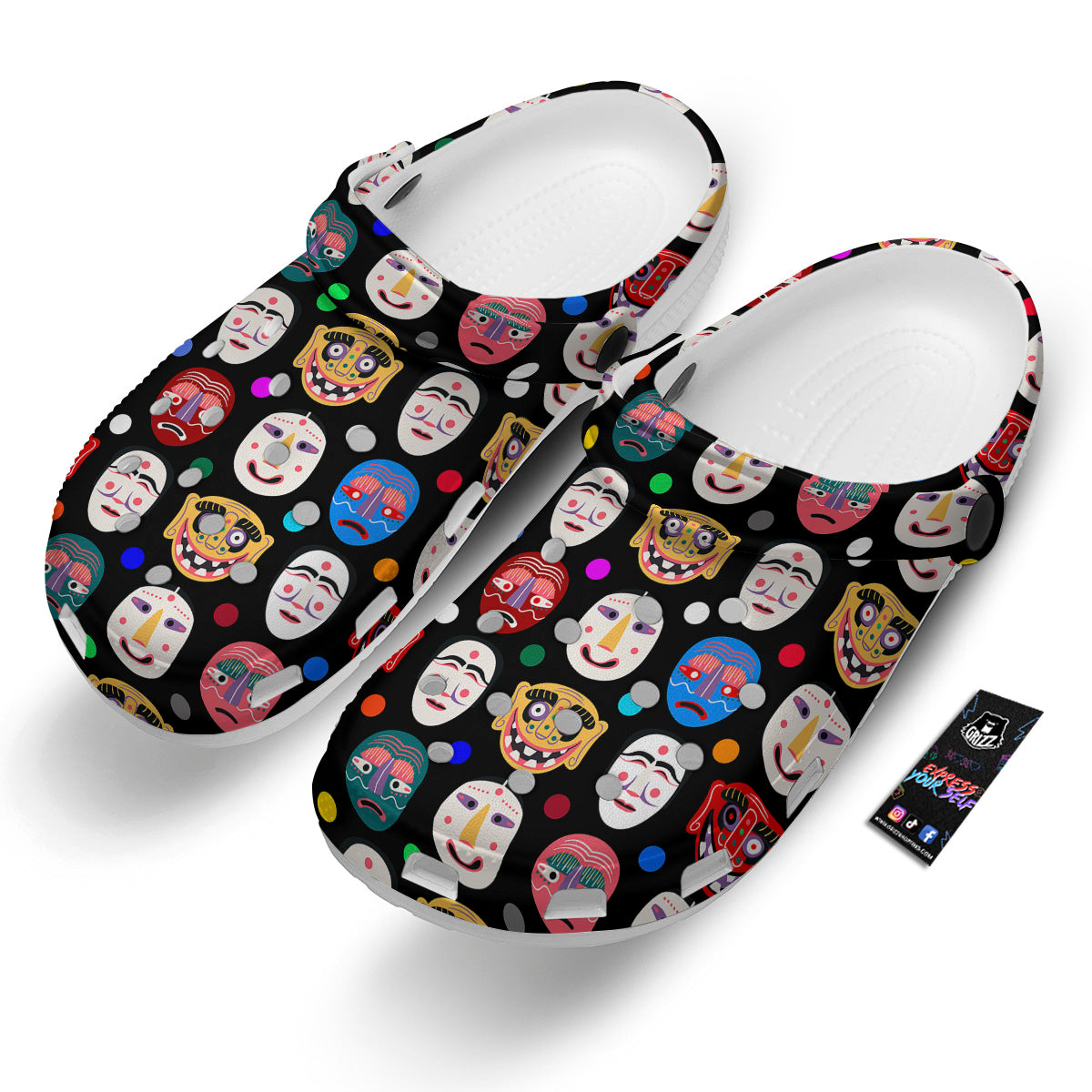 Traditional Korean Masks Print Pattern Clog-grizzshop