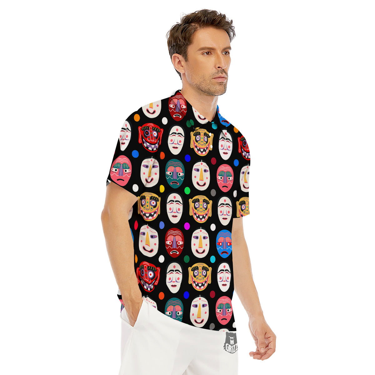 Traditional Korean Masks Print Pattern Men's Golf Shirts-grizzshop