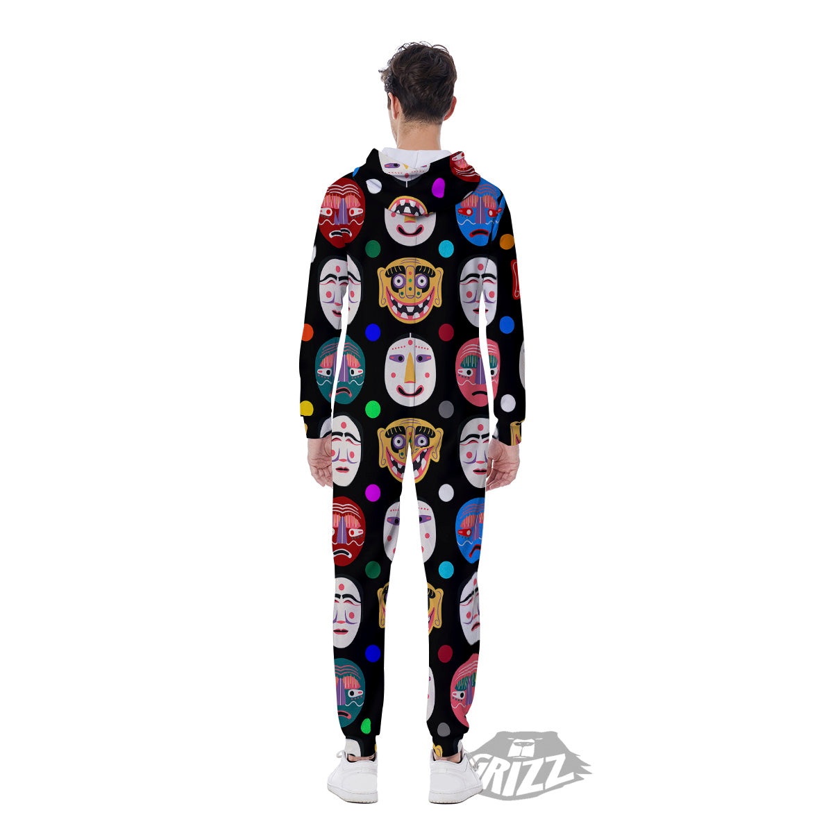 Traditional Korean Masks Print Pattern Men's Jumpsuit-grizzshop