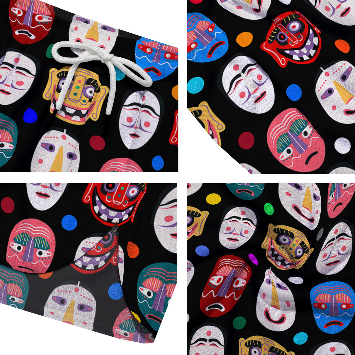 Traditional Korean Masks Print Pattern Men's Running Shorts-grizzshop
