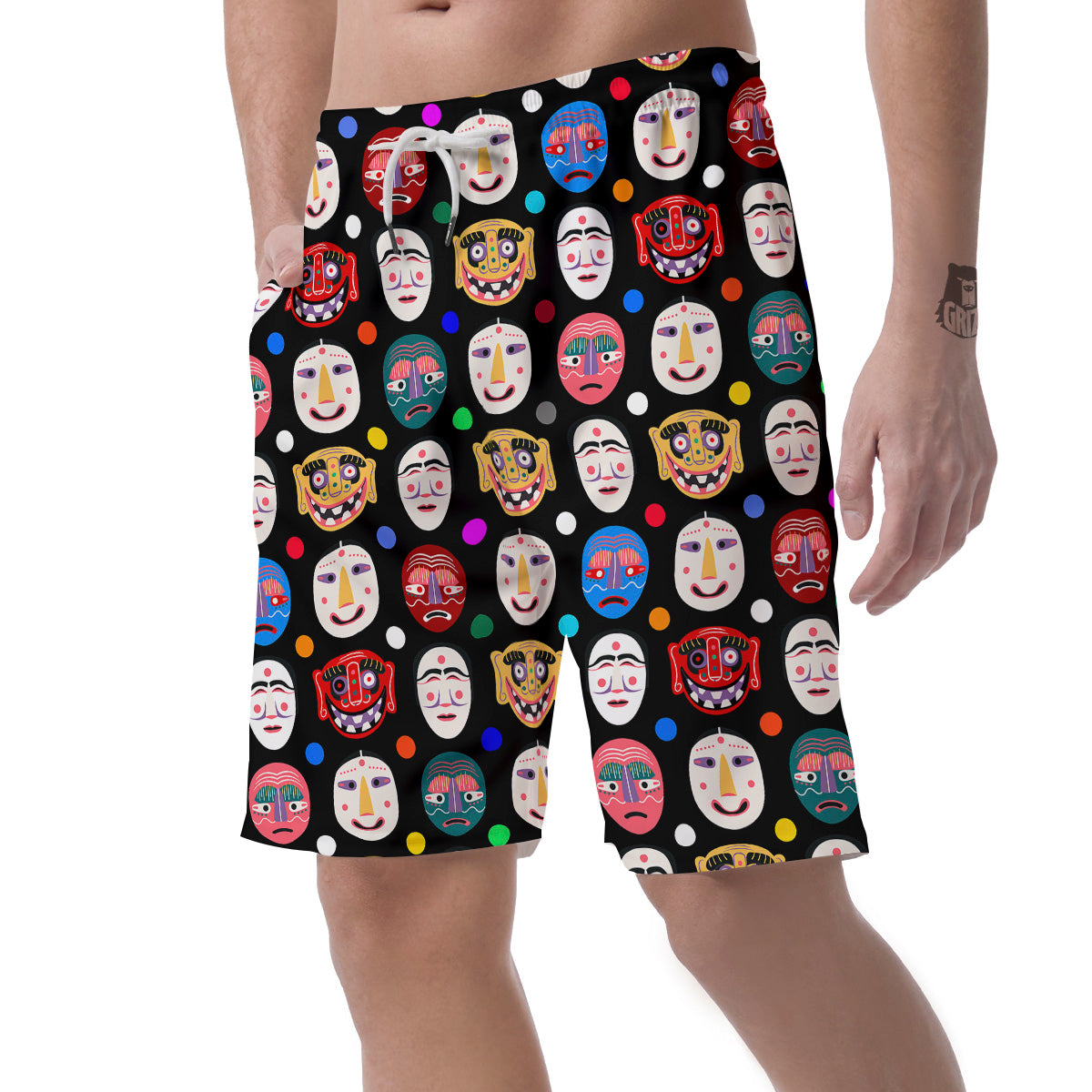 Traditional Korean Masks Print Pattern Men's Shorts-grizzshop