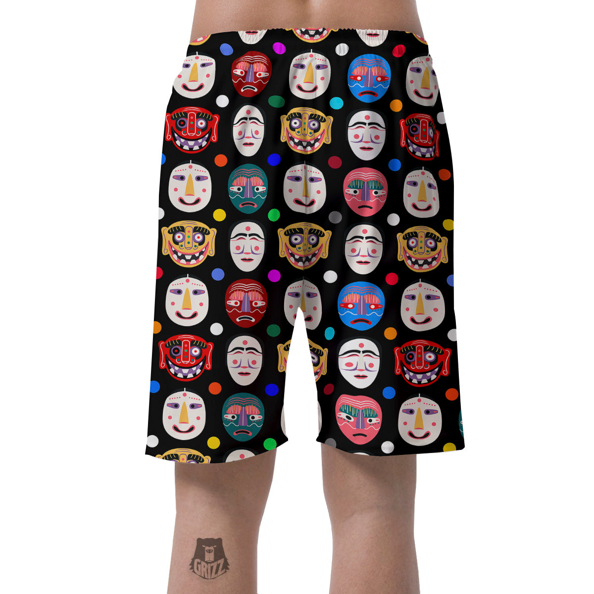 Traditional Korean Masks Print Pattern Men's Shorts-grizzshop