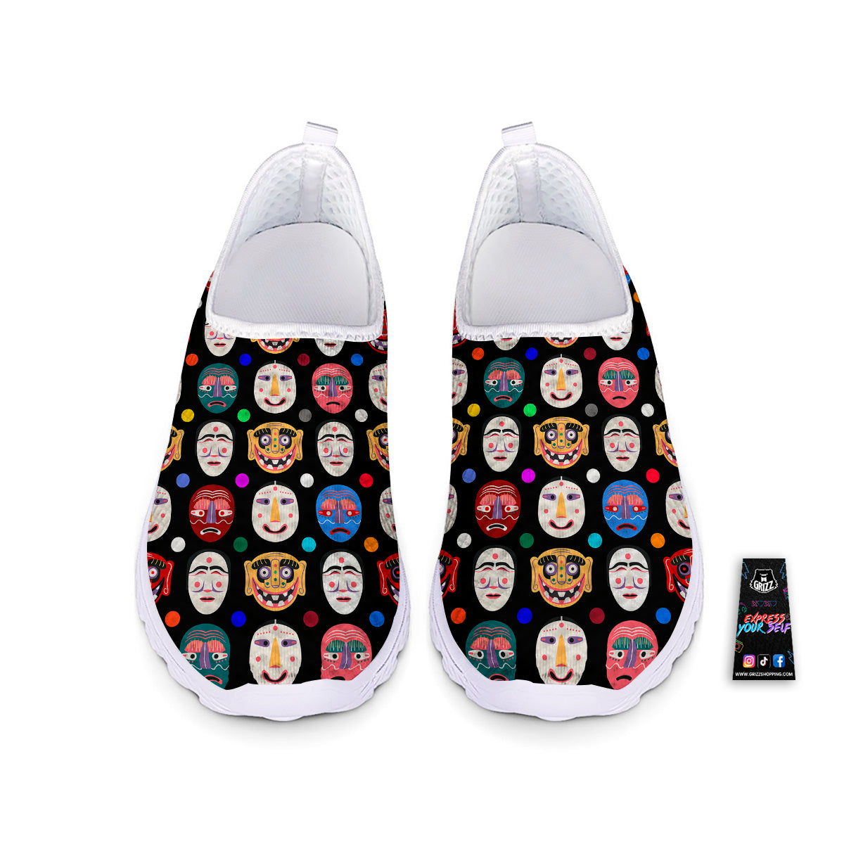 Traditional Korean Masks Print Pattern Nurse Shoes-grizzshop