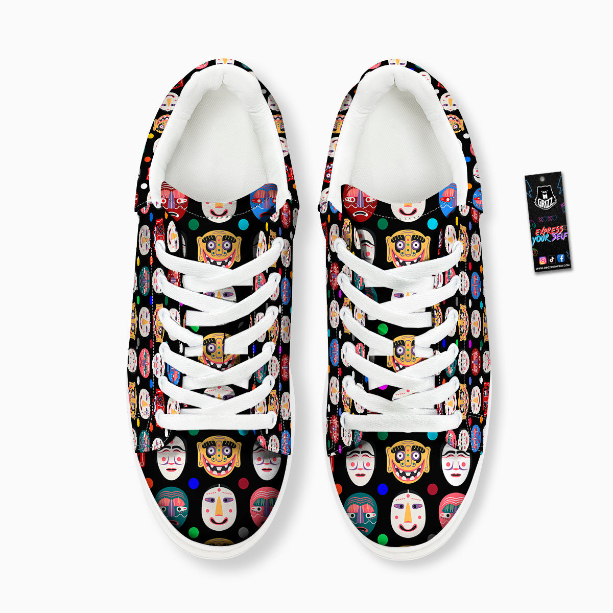 Traditional Korean Masks Print Pattern Platform Shoes-grizzshop