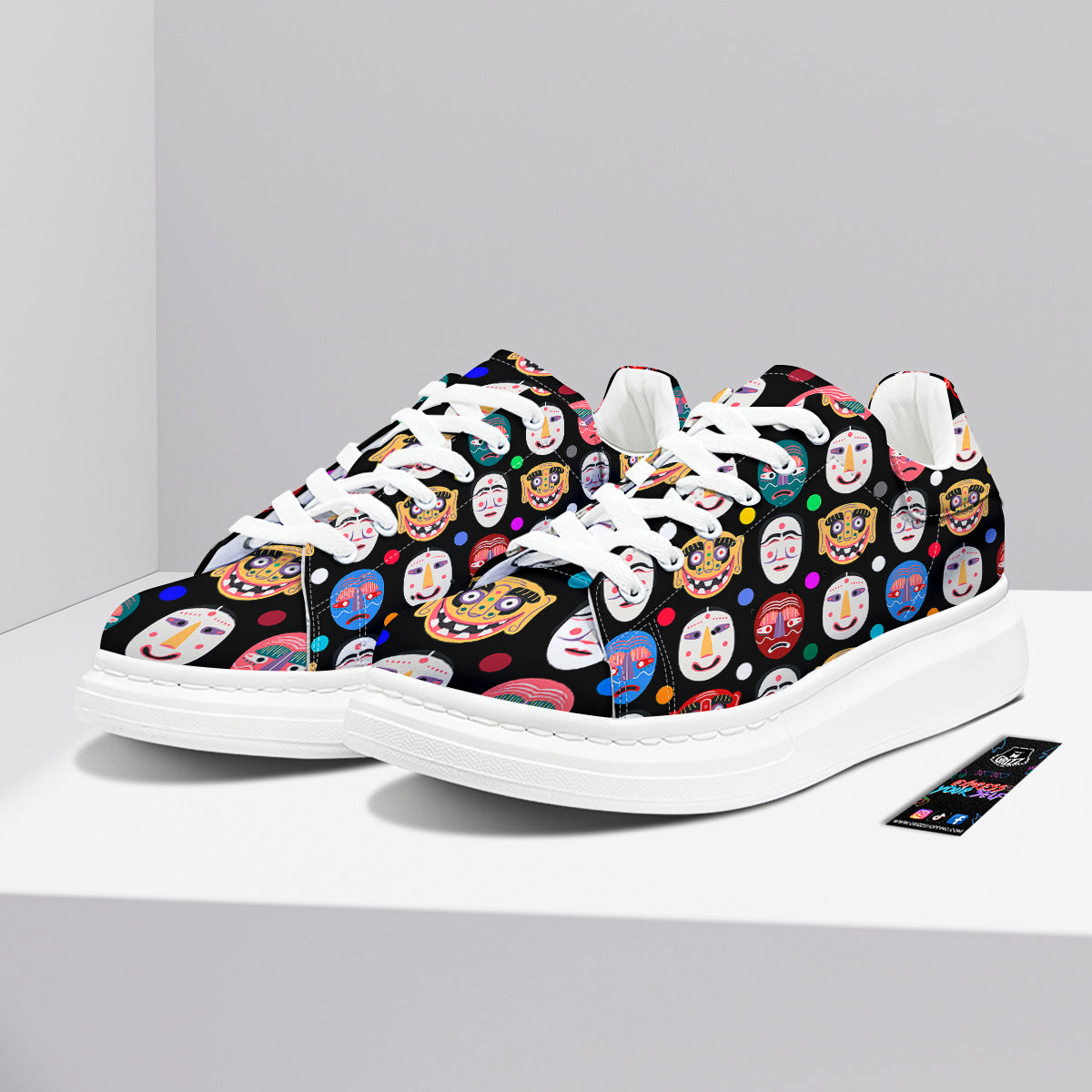Traditional Korean Masks Print Pattern Platform Shoes-grizzshop