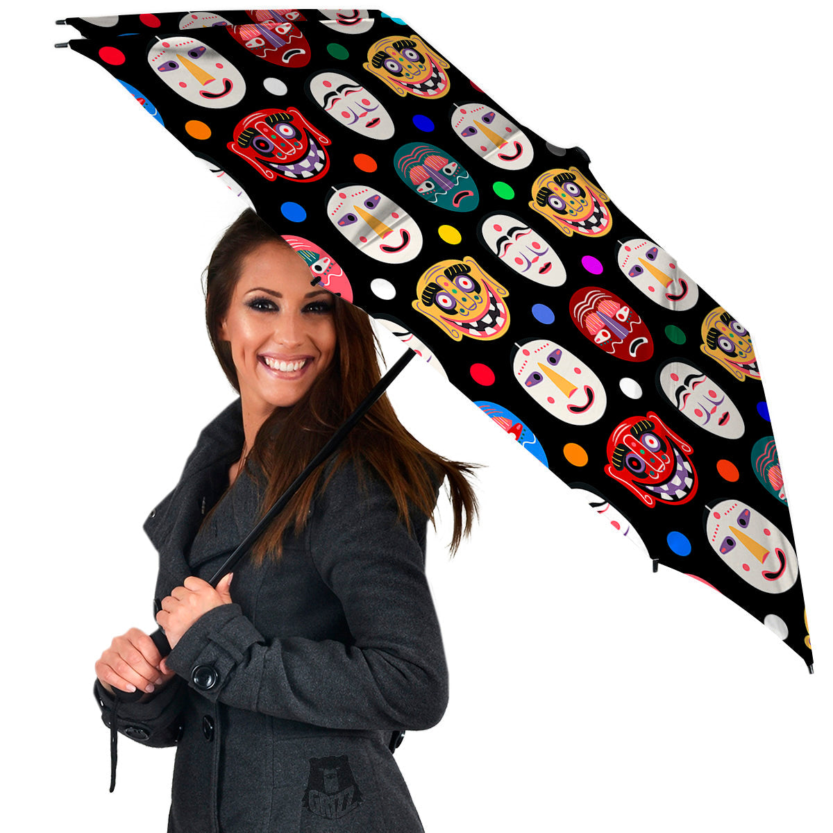 Traditional Korean Masks Print Pattern Umbrella-grizzshop