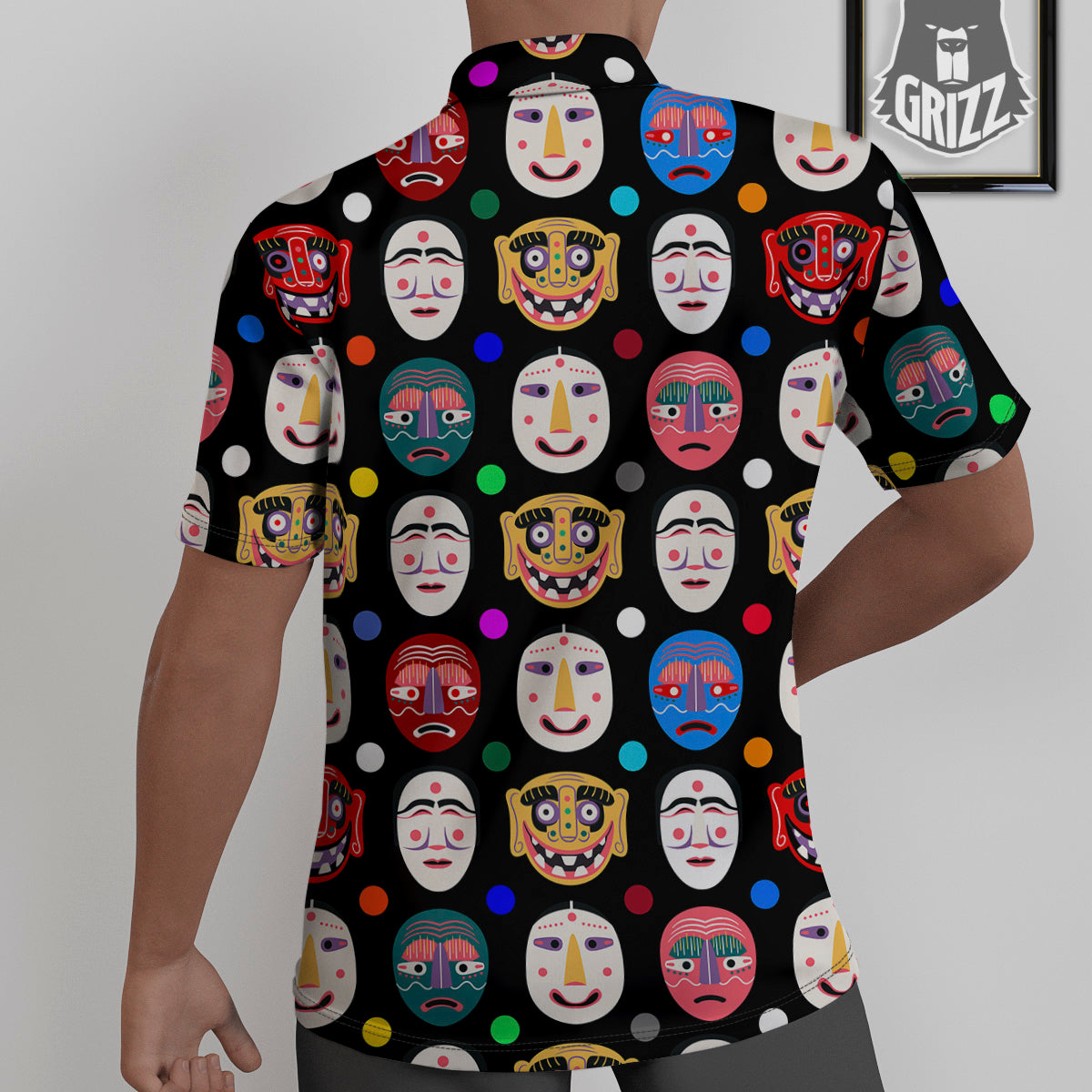 Traditional Korean Masks Print Pattern Untucked Shirts-grizzshop