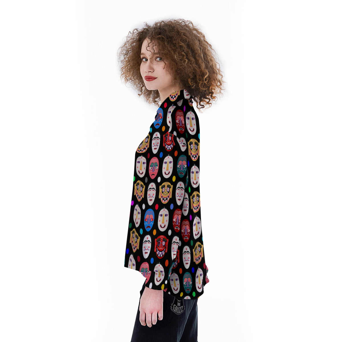 Traditional Korean Masks Print Pattern Women's Long Sleeve Shirts-grizzshop