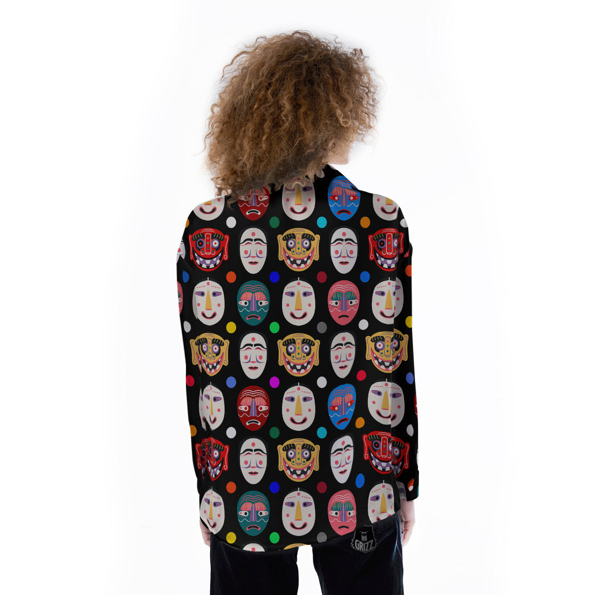Traditional Korean Masks Print Pattern Women's Long Sleeve Shirts-grizzshop
