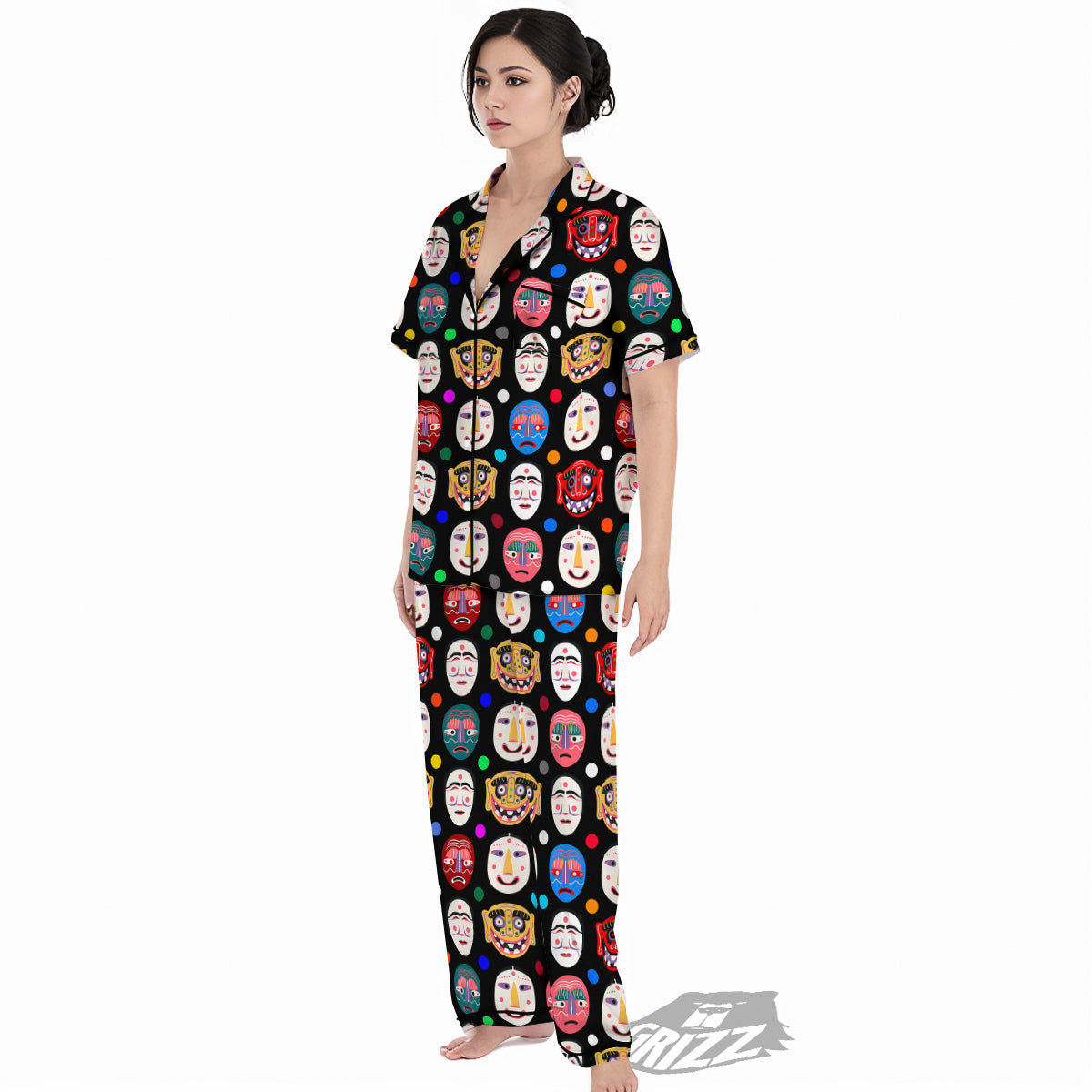 Traditional Korean Masks Print Pattern Women's Pajamas Set-grizzshop