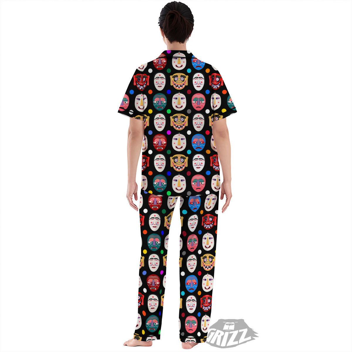 Traditional Korean Masks Print Pattern Women's Pajamas Set-grizzshop