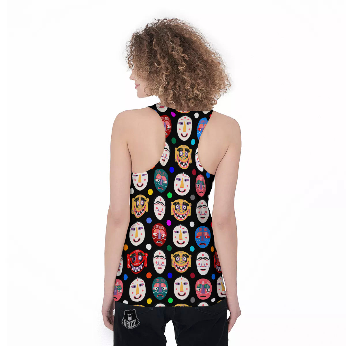 Traditional Korean Masks Print Pattern Women's Racerback Tank Top-grizzshop