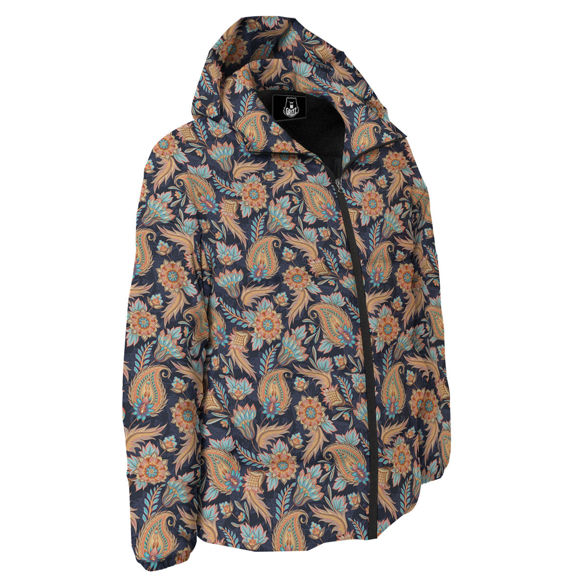 Traditional Oriental Paisley Print Pattern Down Jacket-grizzshop