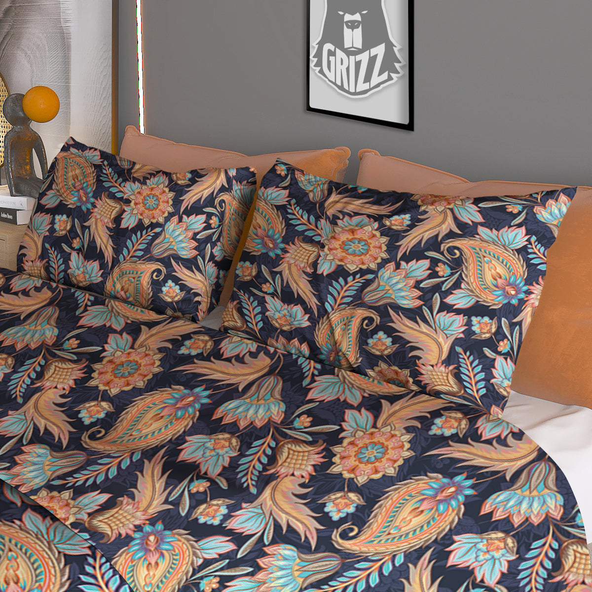 Traditional Oriental Paisley Print Pattern Duvet Cover Bedding Set