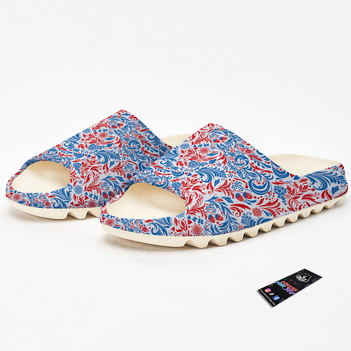 Traditional Khokhloma Red And Blue Print Pattern Sandals-grizzshop