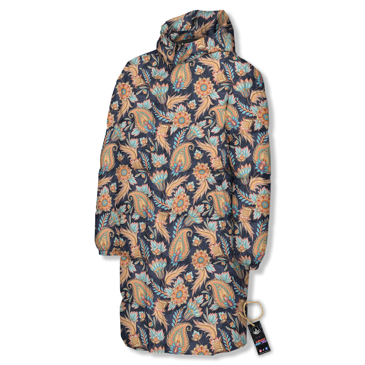 Traditional Oriental Paisley Print Pattern Long Down Jacket