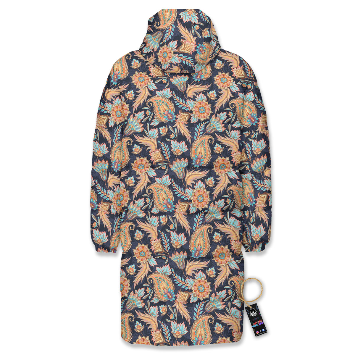 Traditional Oriental Paisley Print Pattern Long Down Jacket