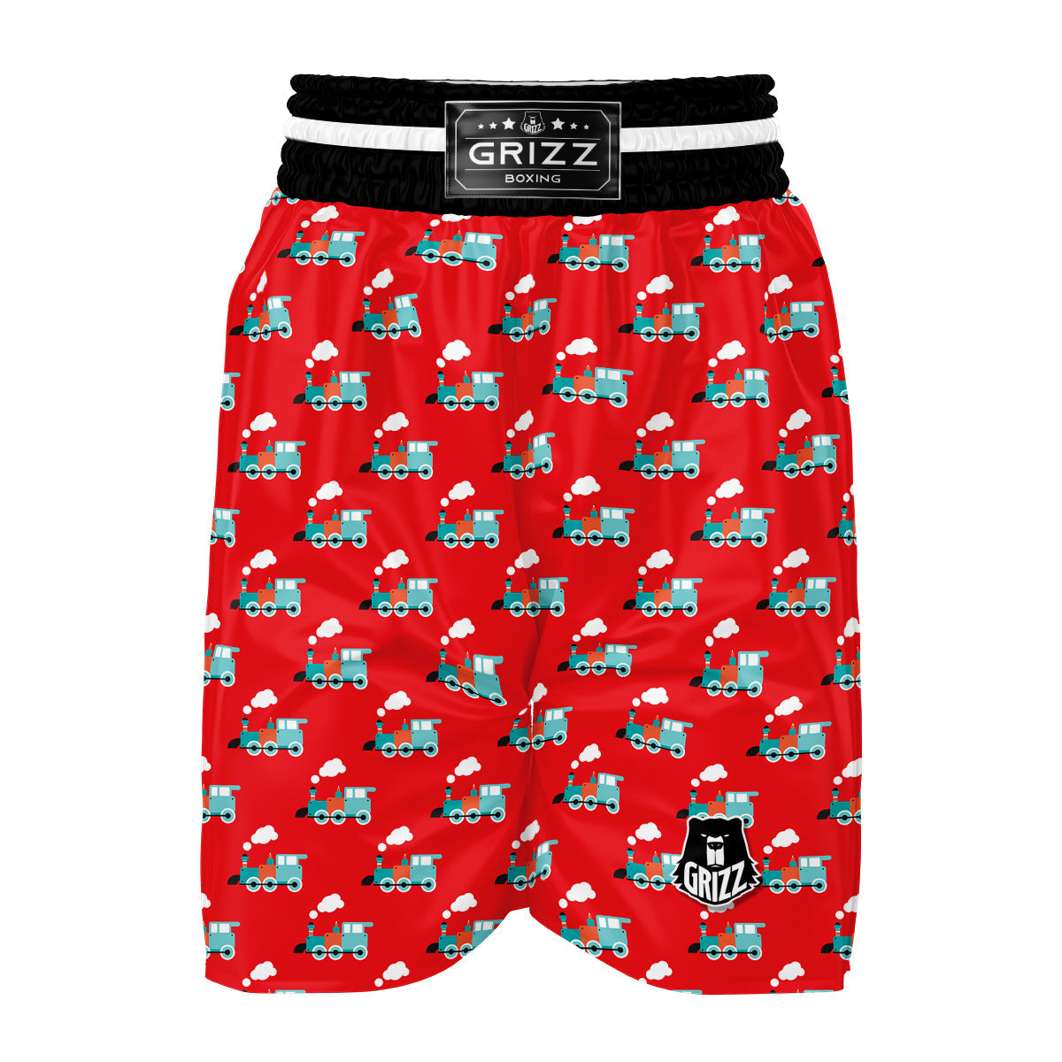 Train Red Print Pattern Boxing Shorts-grizzshop