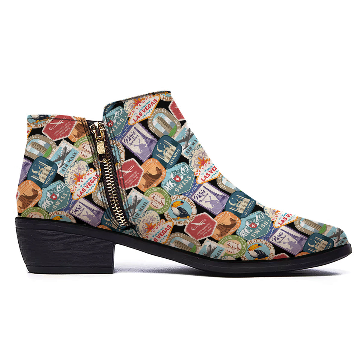 Travel Destinations Print Pattern Ankle Boots-grizzshop