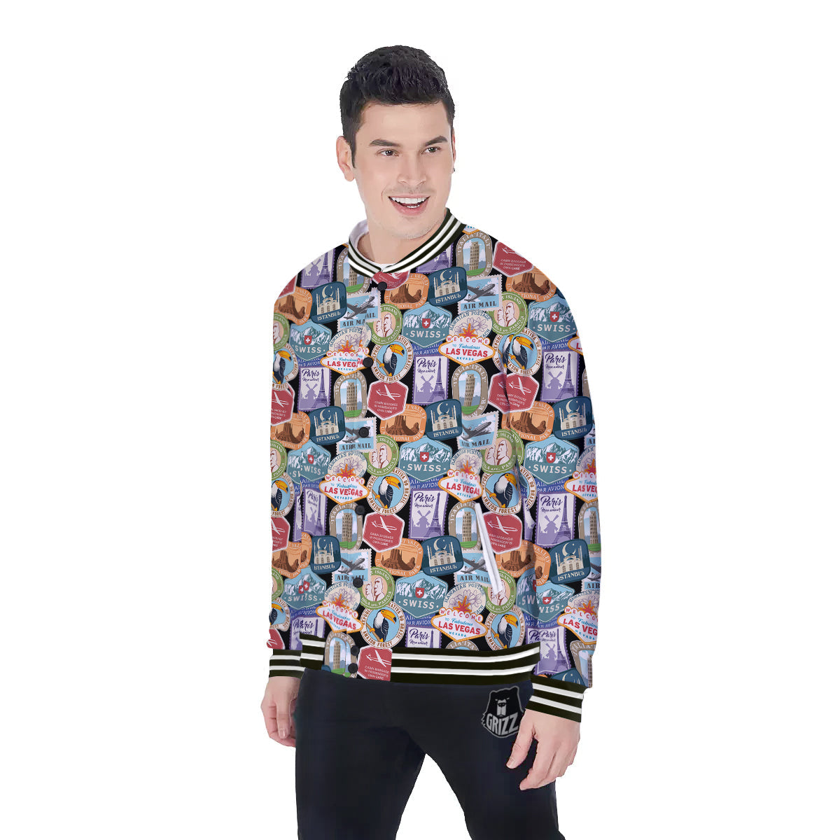 Travel Destinations Print Pattern Baseball Jacket-grizzshop