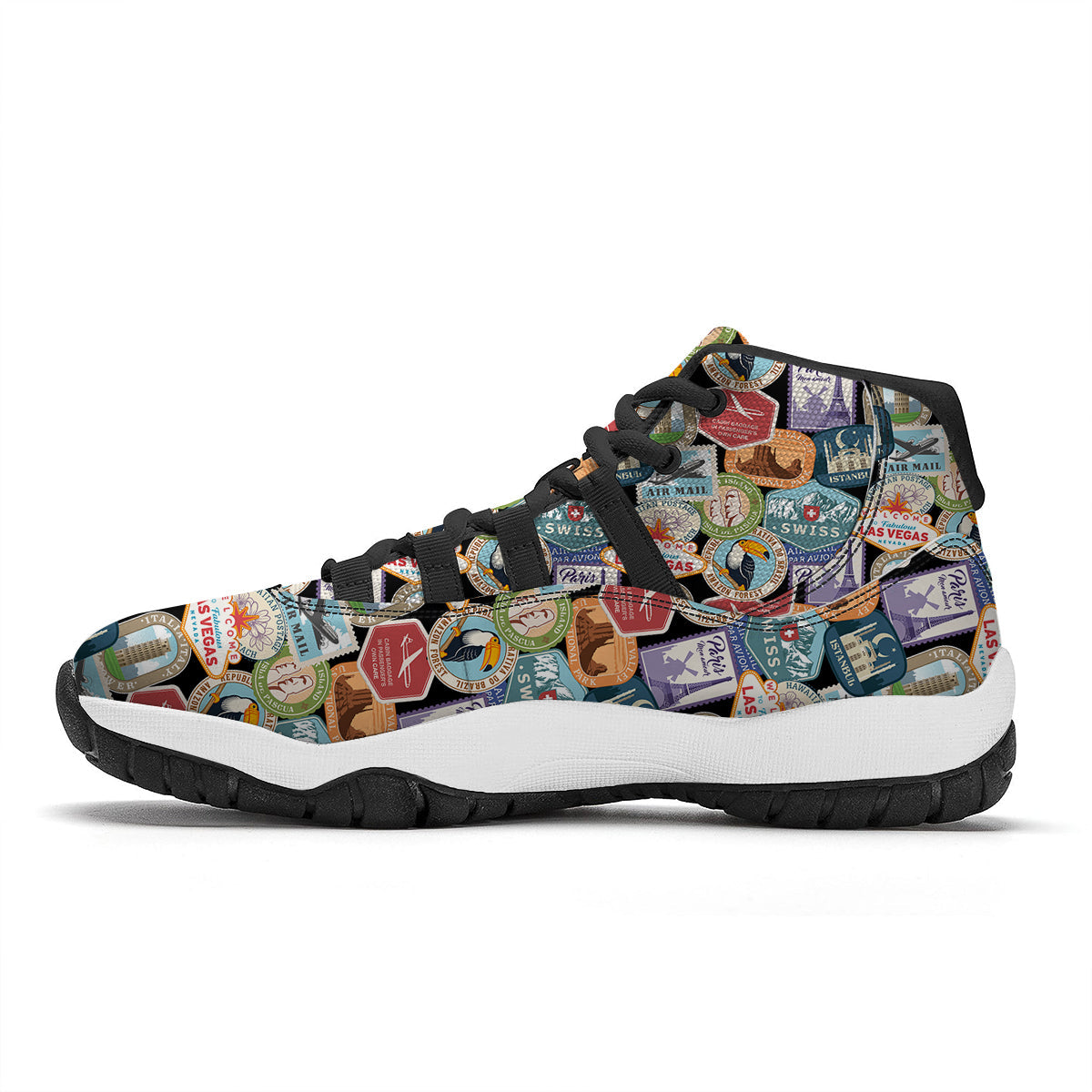 Travel Destinations Print Pattern Black Bball Shoes-grizzshop