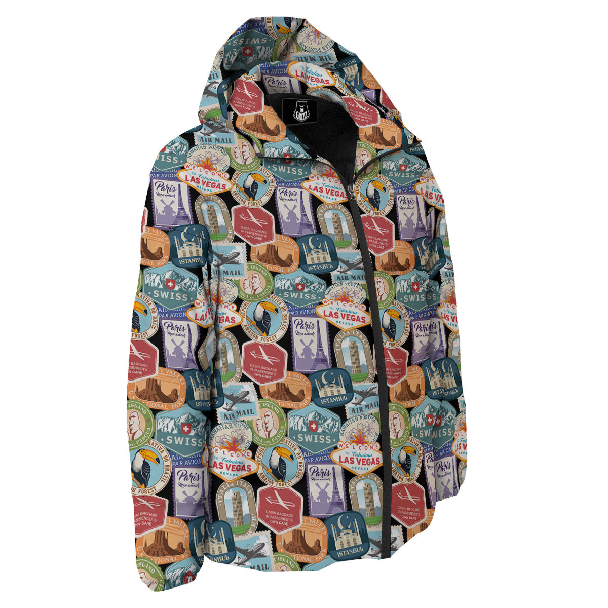 Travel Destinations Print Pattern Down Jacket-grizzshop