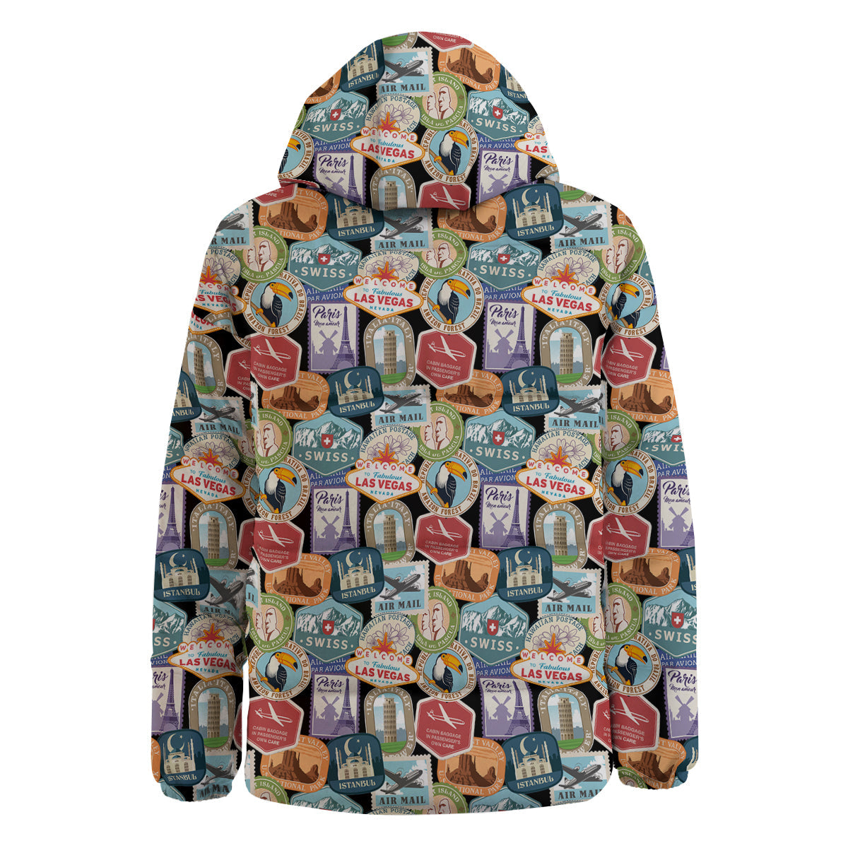 Travel Destinations Print Pattern Down Jacket-grizzshop