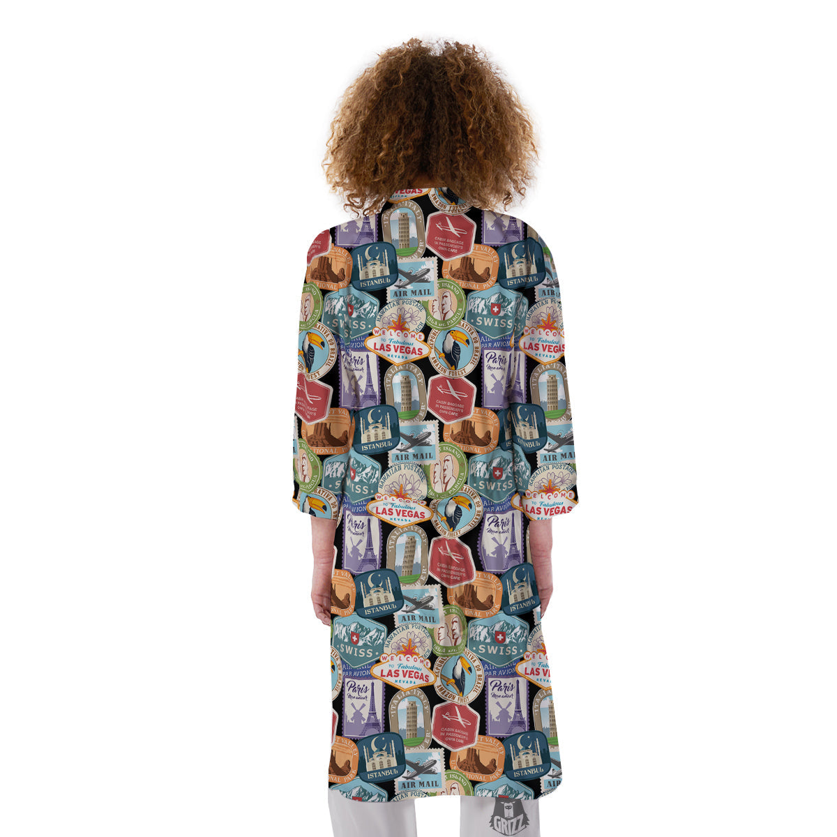 Travel Destinations Print Pattern Kimono-grizzshop