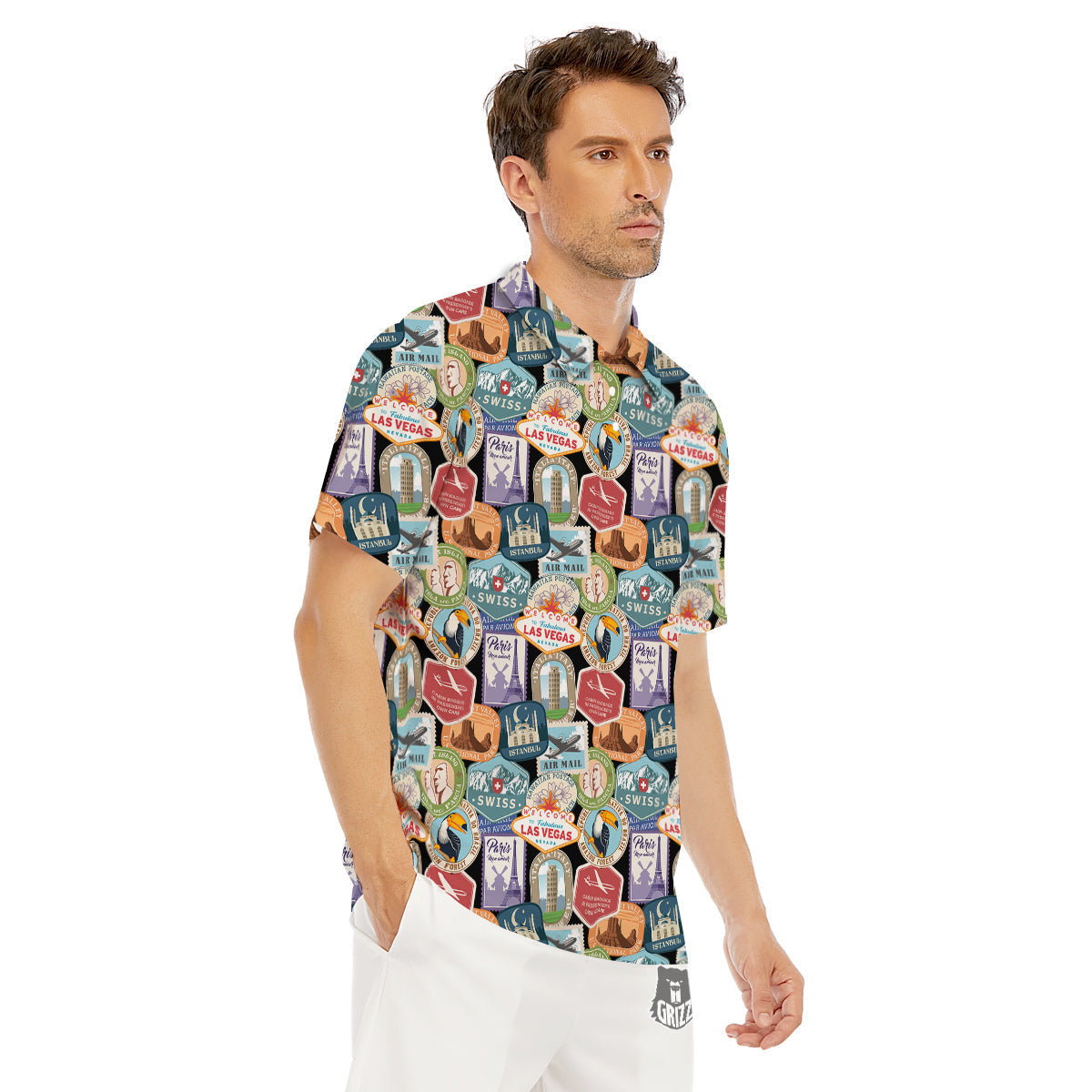 Travel Destinations Print Pattern Men's Golf Shirts-grizzshop
