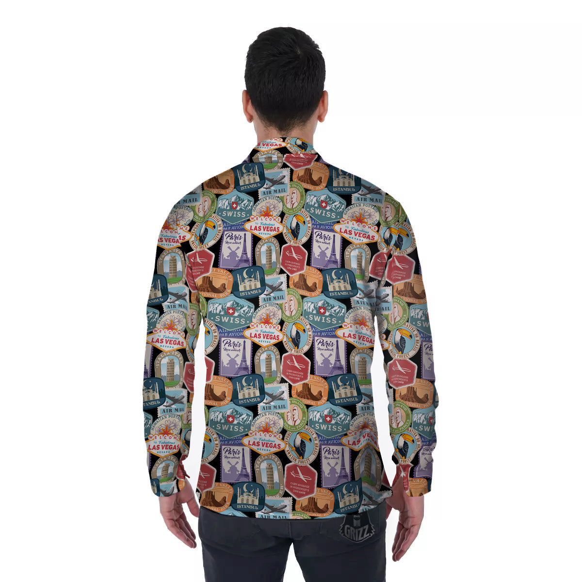 Travel Destinations Print Pattern Men's Long Sleeve Shirts-grizzshop