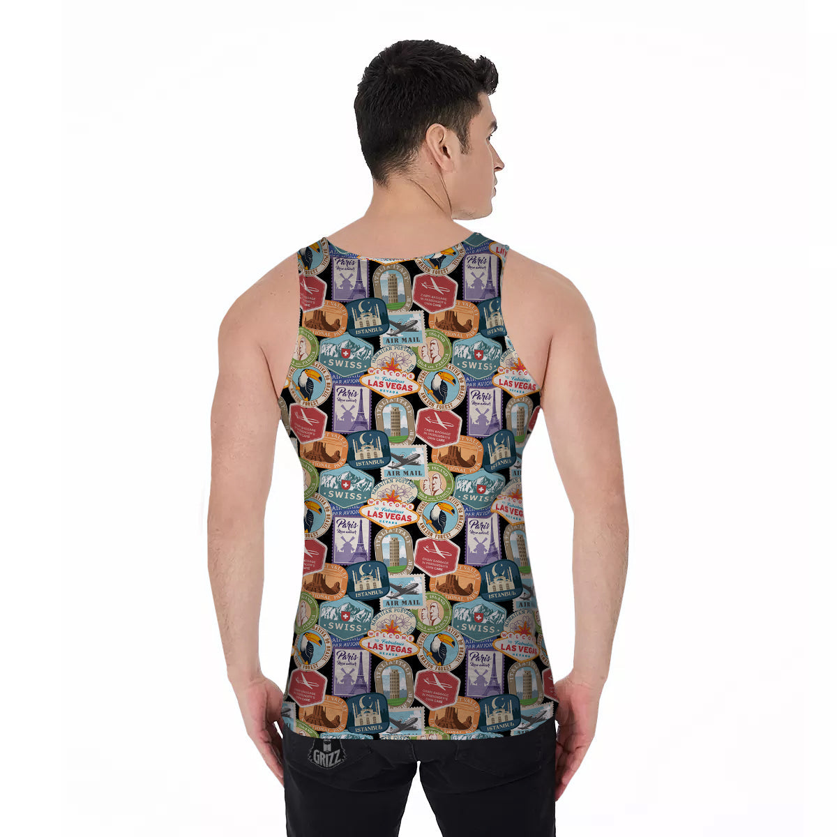 Travel Destinations Print Pattern Men's Tank Top-grizzshop