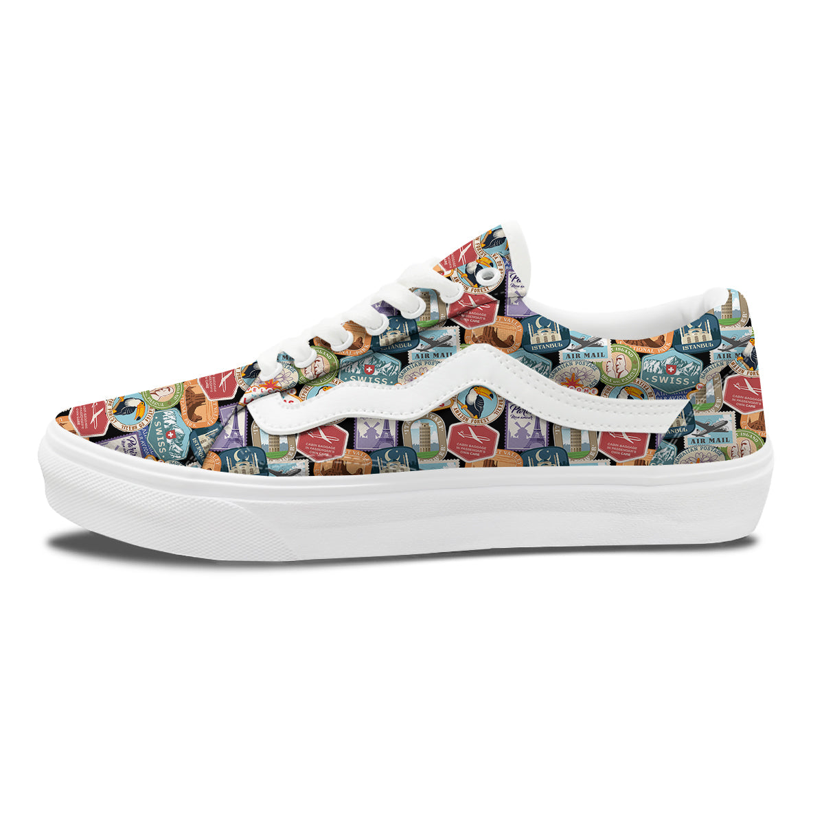 Travel Destinations Print Pattern Skate Shoes-grizzshop