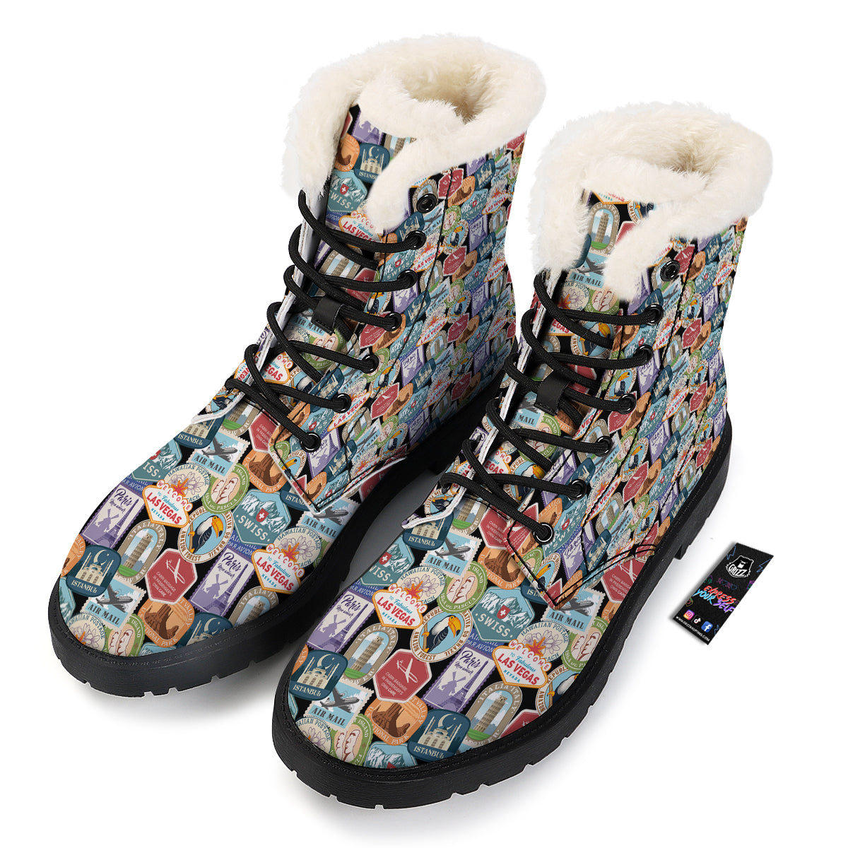 Travel Destinations Print Pattern Winter Boots-grizzshop