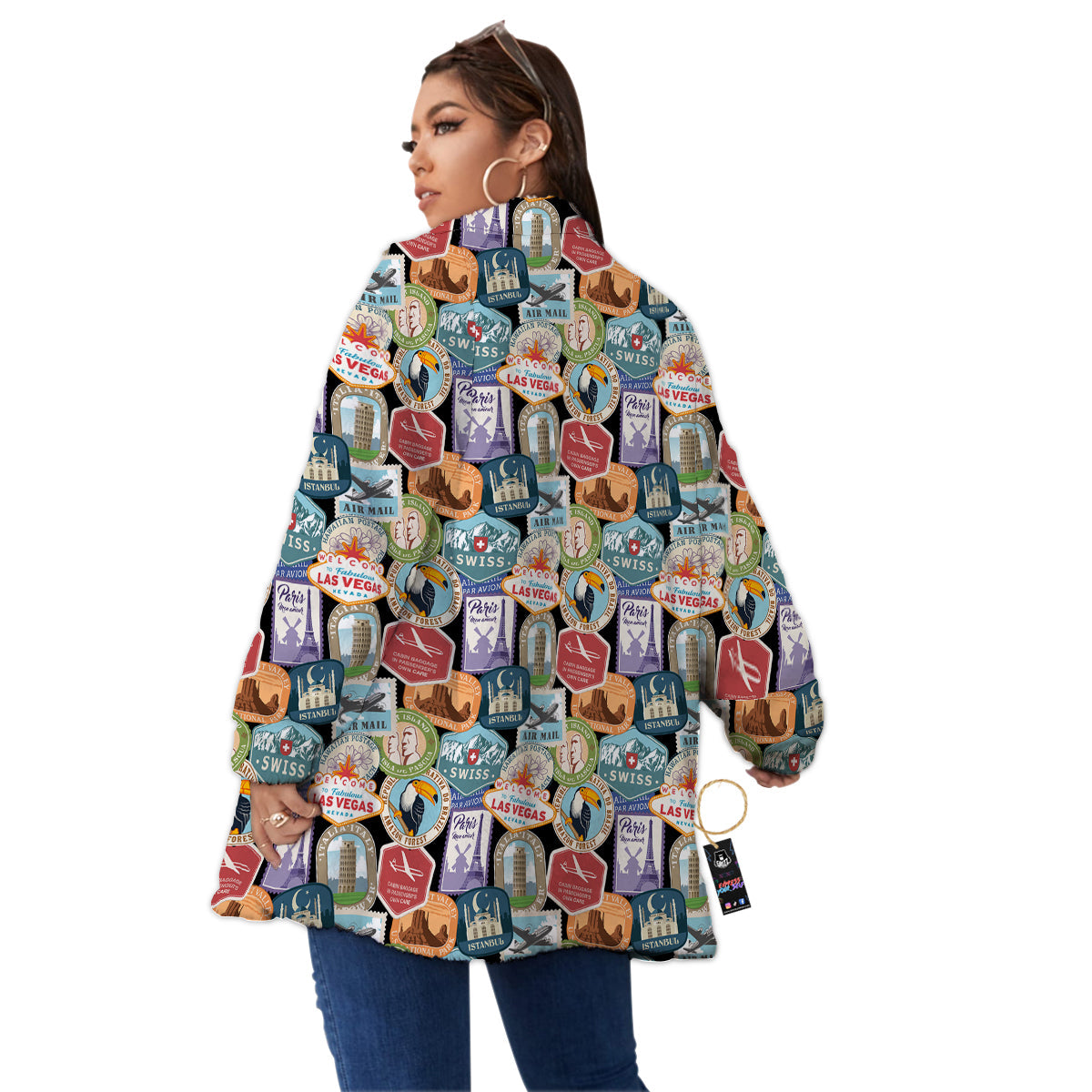 Travel Destinations Print Pattern Women's Sherpa Jacket-grizzshop