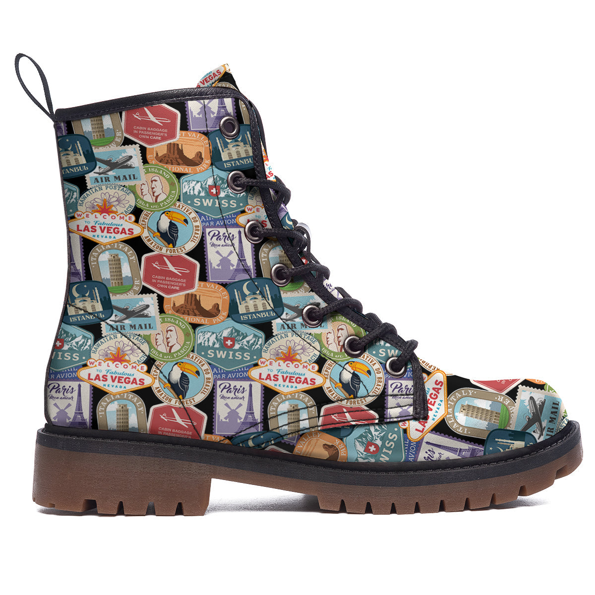 Travel Destinations Print Pattern Work Boots-grizzshop