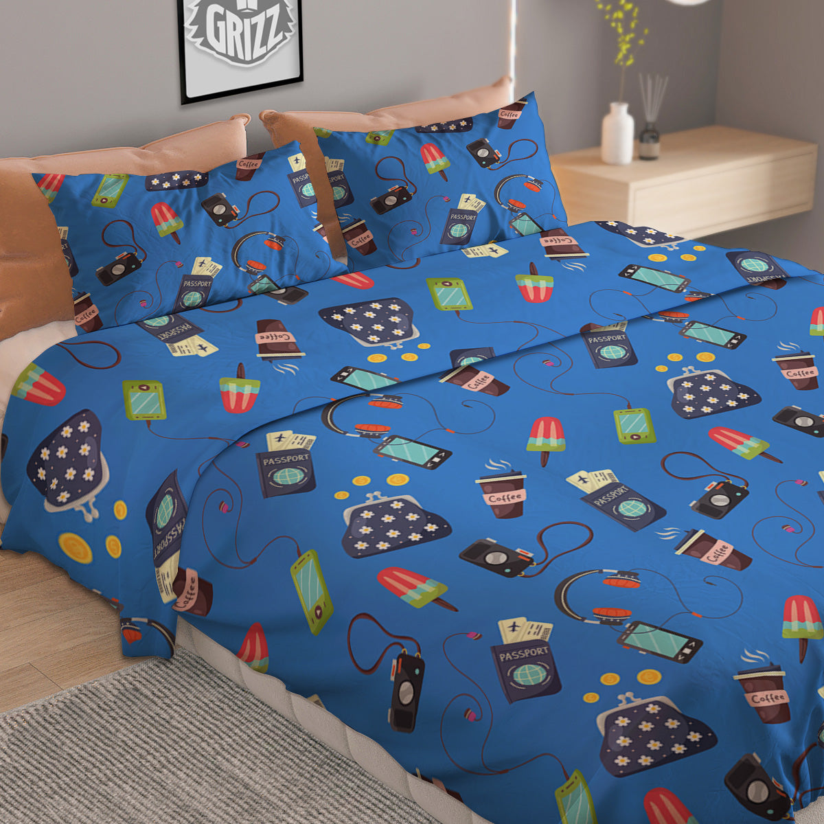 Travel Gear Vacation Print Pattern Duvet Cover Bedding Set