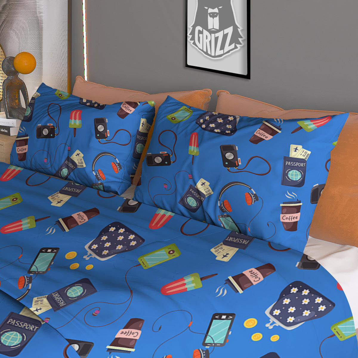 Travel Gear Vacation Print Pattern Duvet Cover Bedding Set