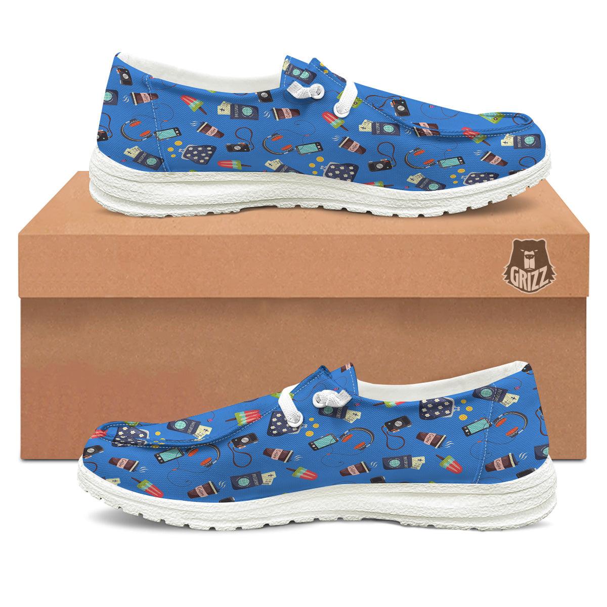 Travel Gear Vacation Print Pattern White Loafers-grizzshop