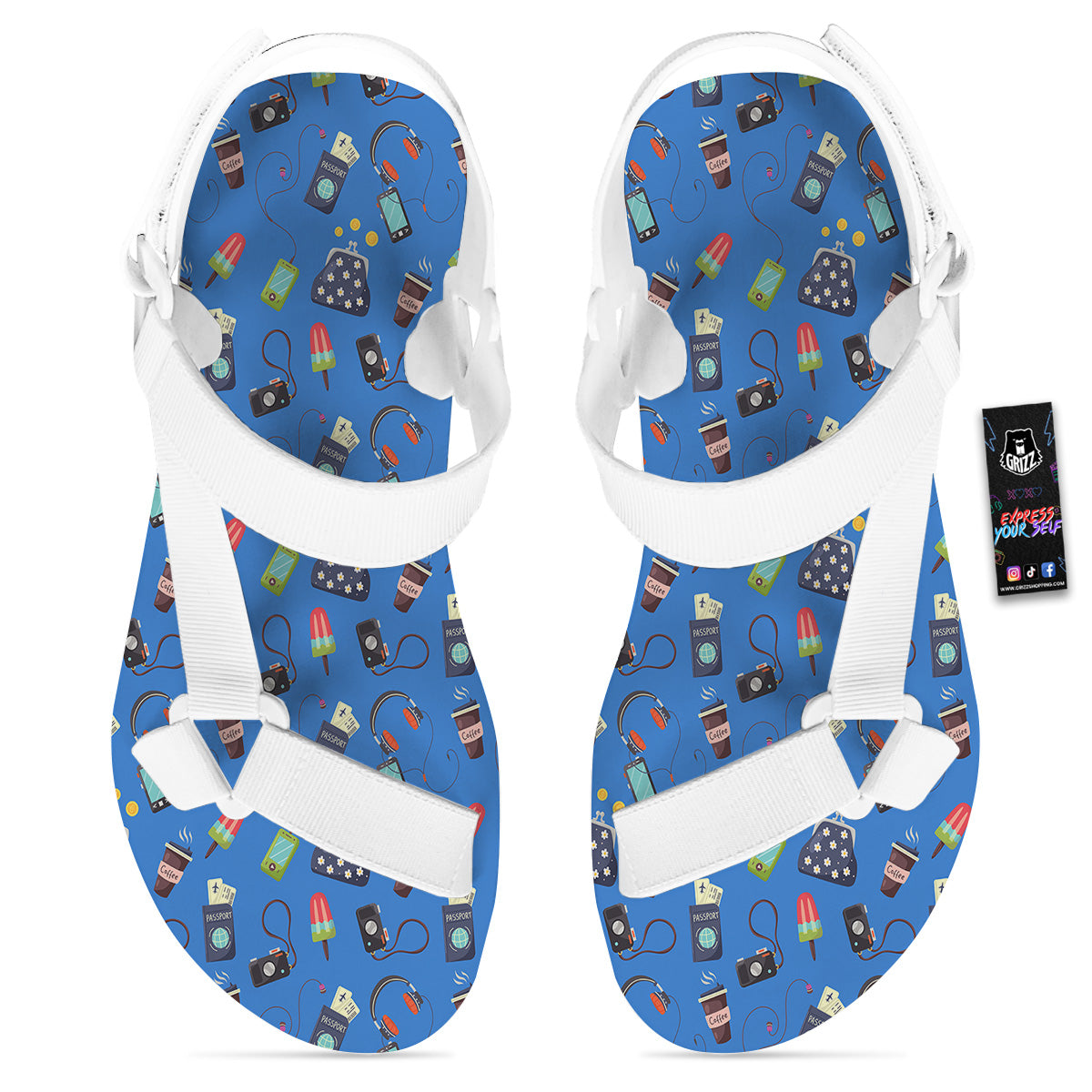 Travel Gear Vacation Print Pattern White Open Toe Sandals-grizzshop