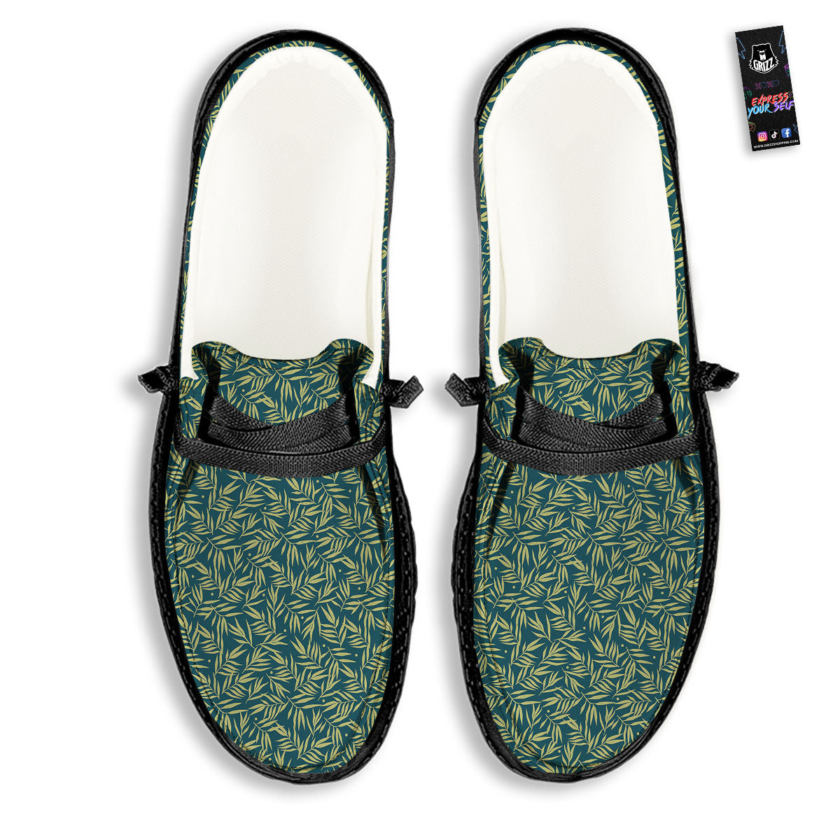 Tree Bamboo Green Print Pattern Black Loafers-grizzshop