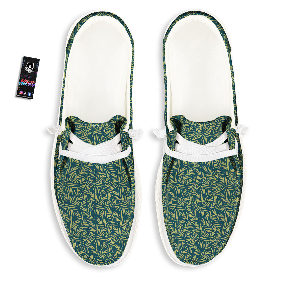 Tree Bamboo Green Print Pattern White Loafers-grizzshop