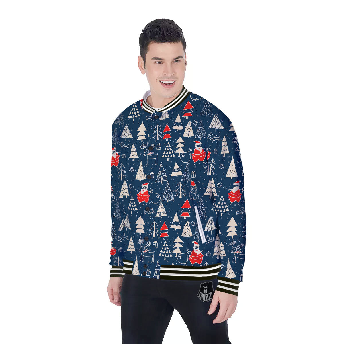 Tree Merry Christmas Print Pattern Baseball Jacket-grizzshop