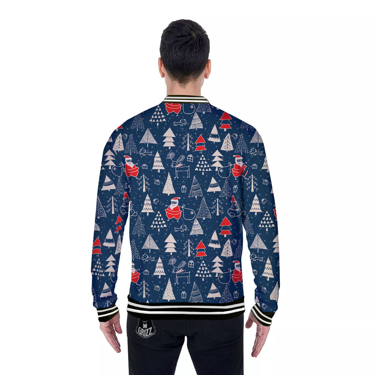 Tree Merry Christmas Print Pattern Baseball Jacket-grizzshop