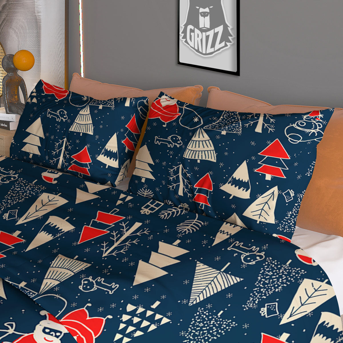 Tree Merry Christmas Print Pattern Duvet Cover Bedding Set