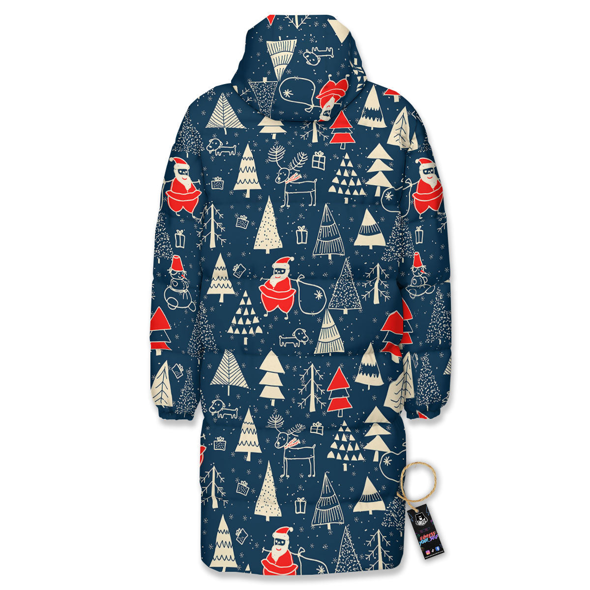 Tree Merry Christmas Print Pattern Long Down Jacket-grizzshop