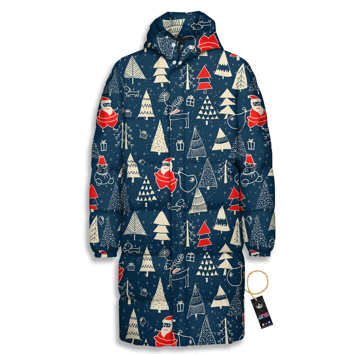 Tree Merry Christmas Print Pattern Long Down Jacket-grizzshop